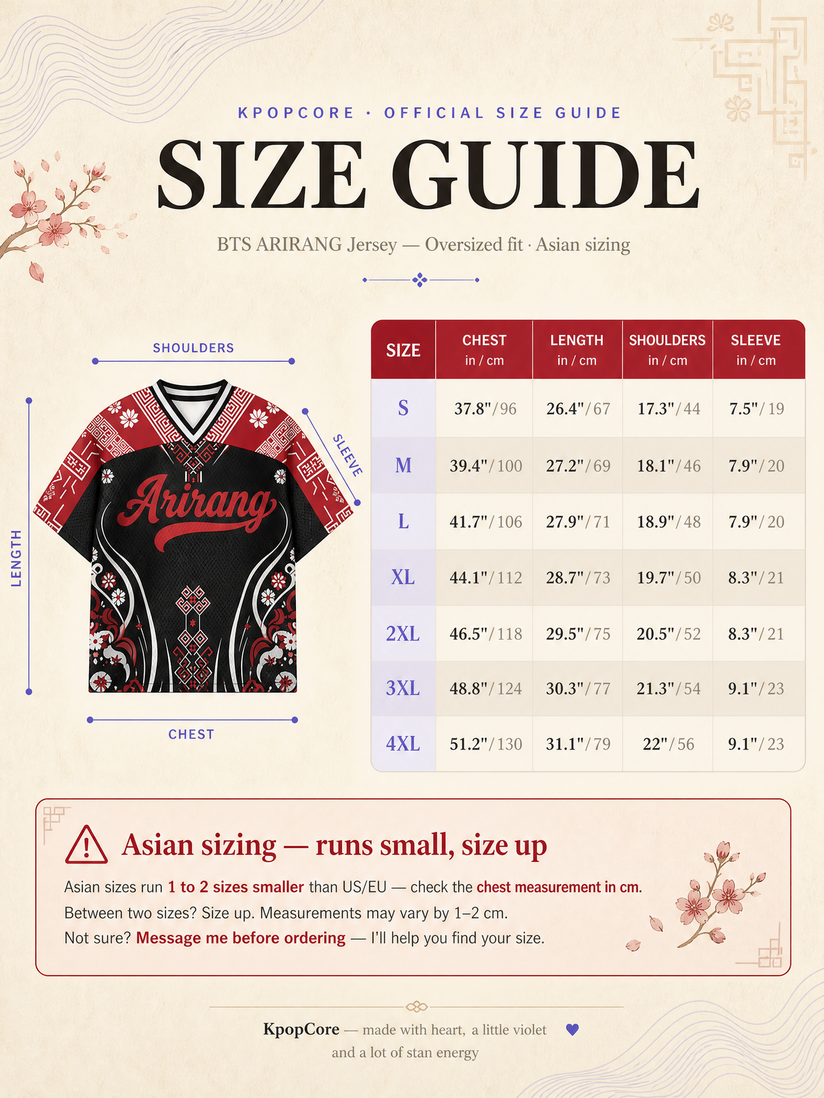 Guide des tailles — KpopCore
