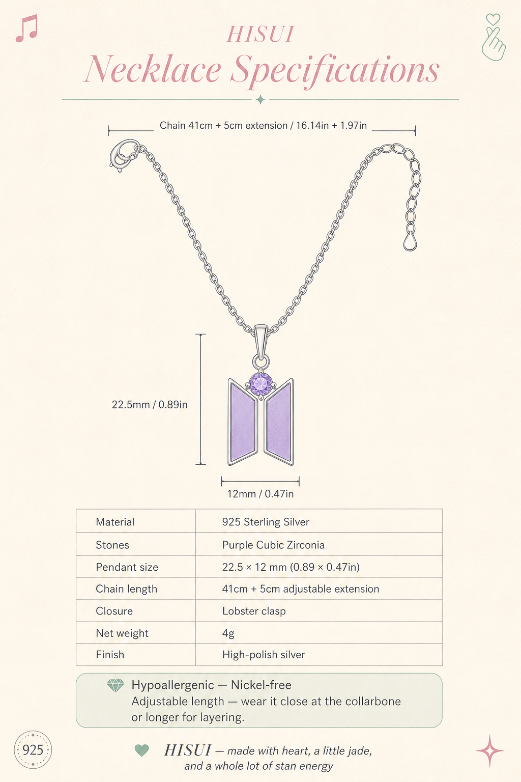 BTS Necklace — Dainty Fan Jewelry