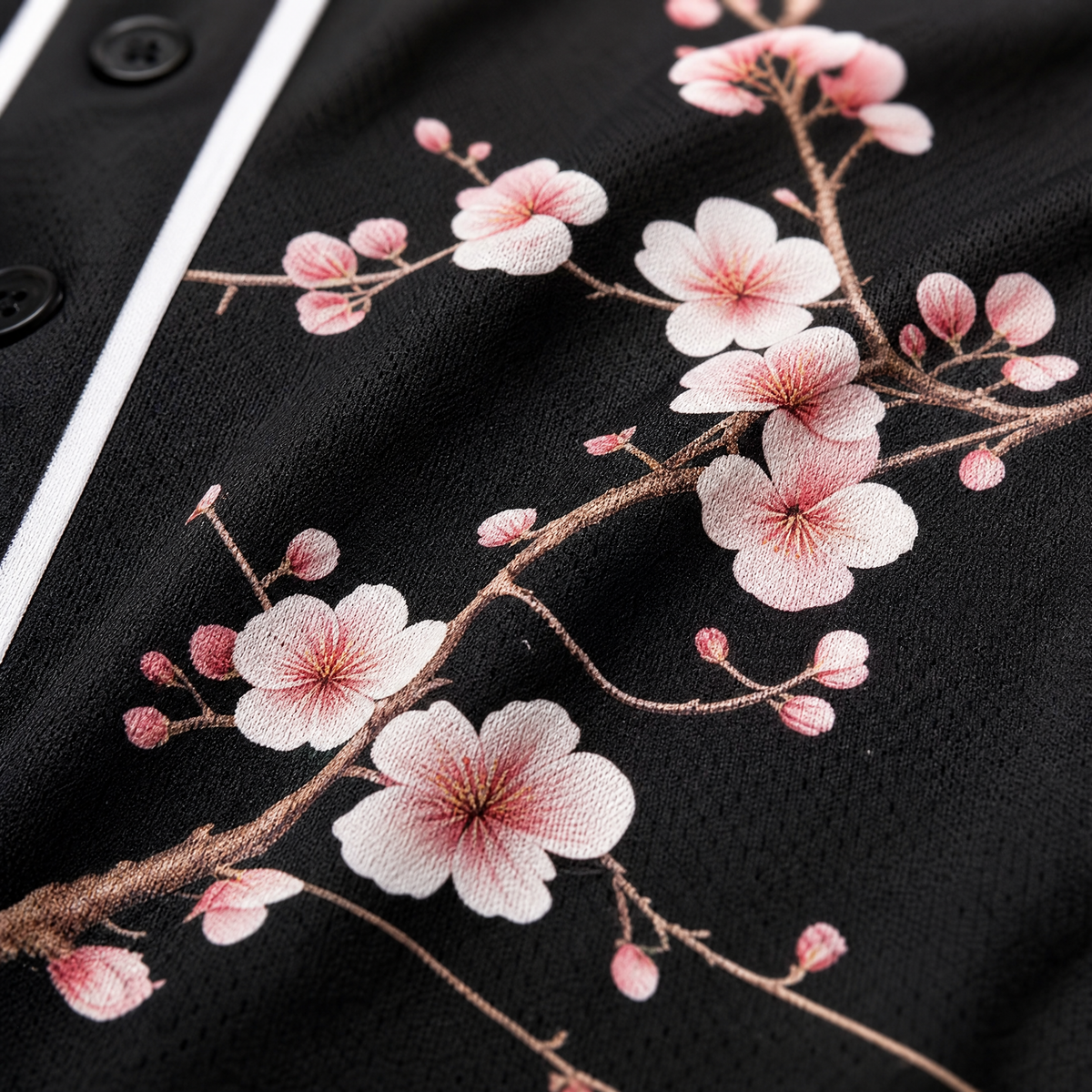 Maillot Baseball BTS Sakura — Cerisiers en fleurs — détail tissu et impression
