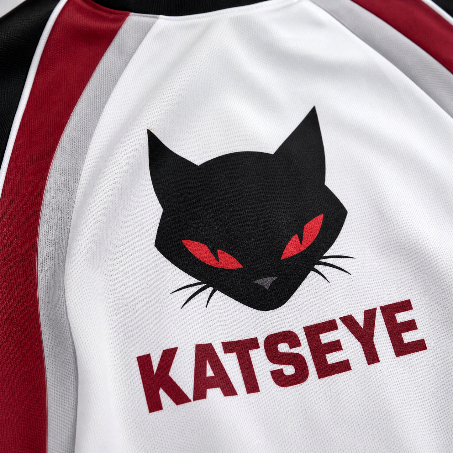 Détail — chat KATSEYE, coutures raglan