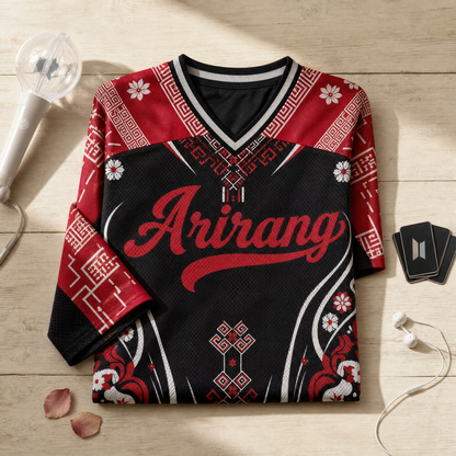Maillot Arirang BTS Motifs Coréens — Nom & numéro personnalisés — à plat