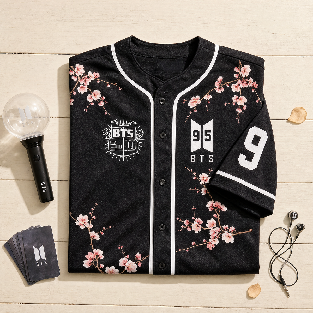 Maillot Baseball BTS Sakura — Cerisiers en fleurs — à plat