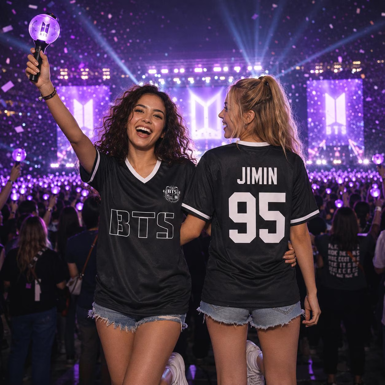 Maillot de foot BTS en concert — BTS devant, nom & numéro au dos