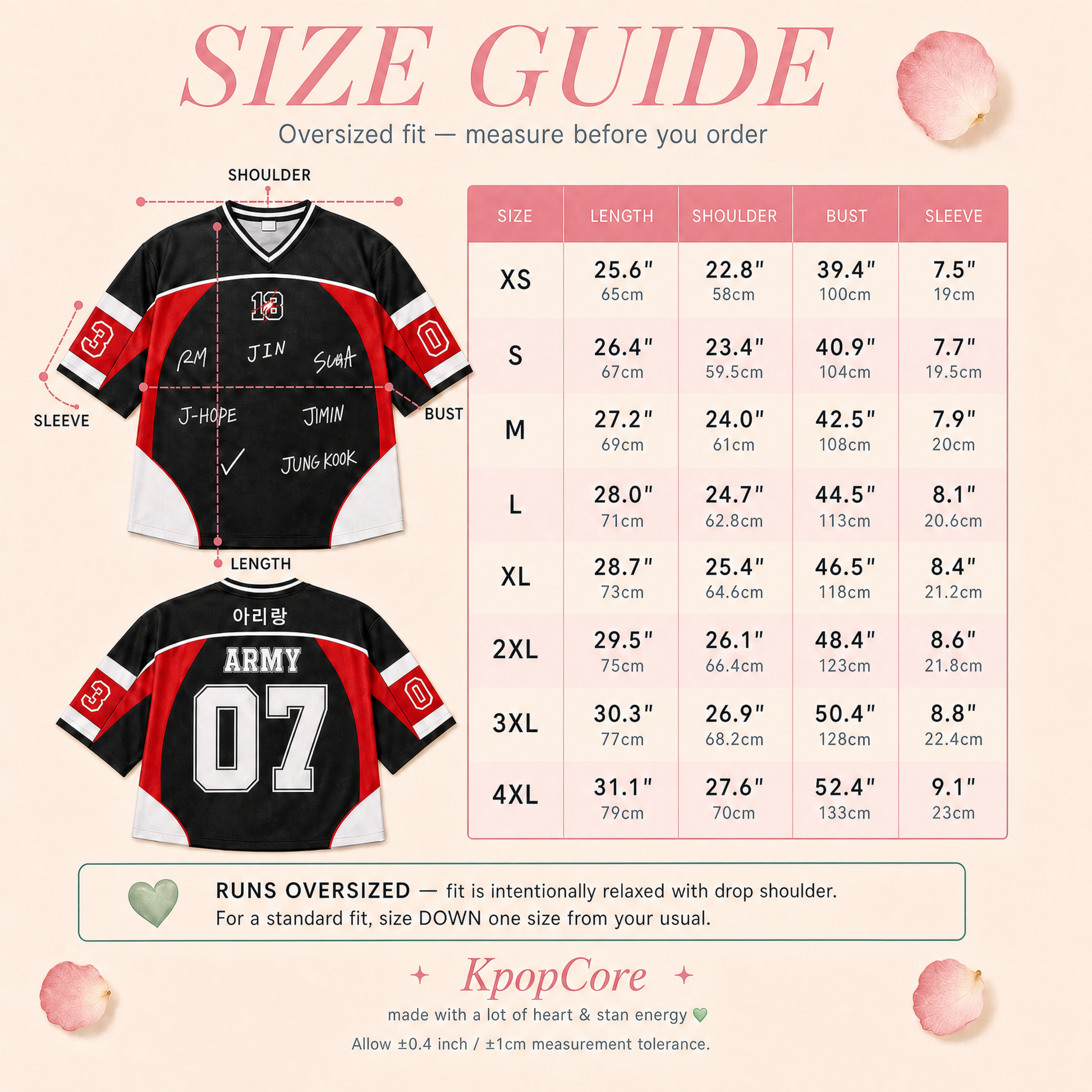 Guide des tailles — KpopCore