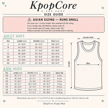 Guide des tailles — KpopCore