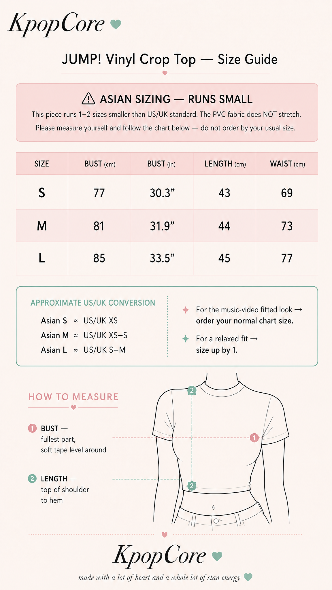 Guide des tailles — KpopCore