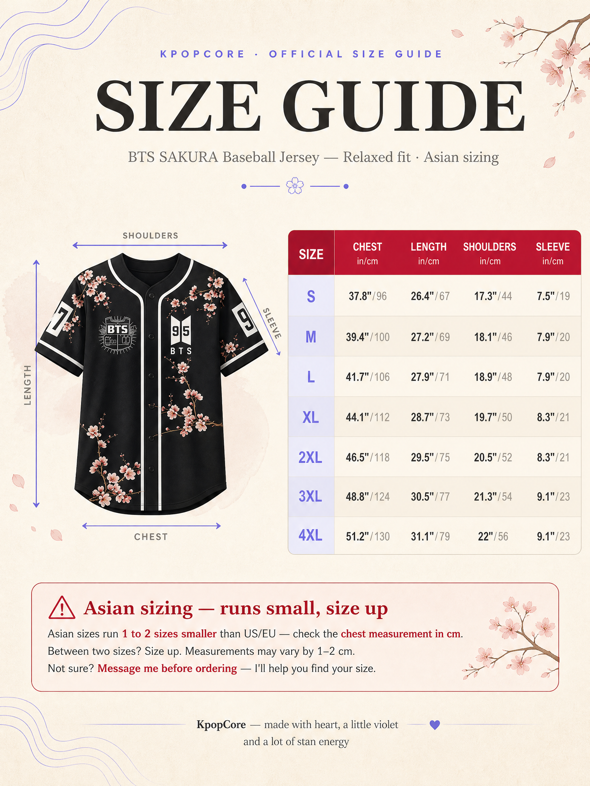 Guide des tailles — KpopCore