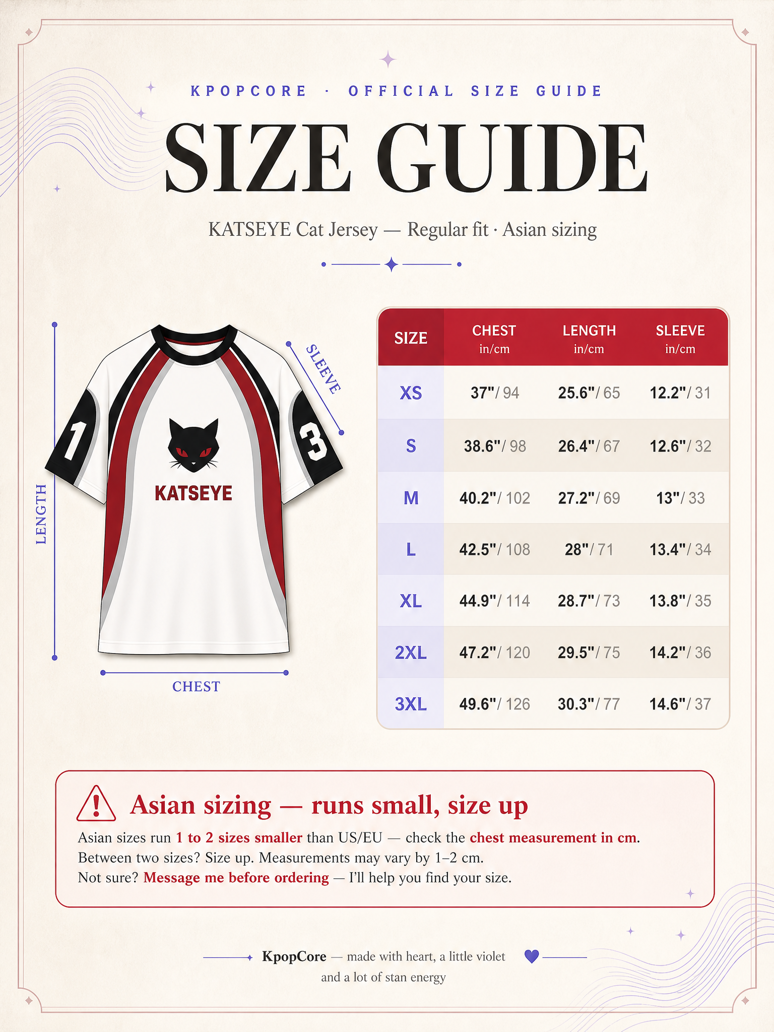 Guide des tailles — KpopCore