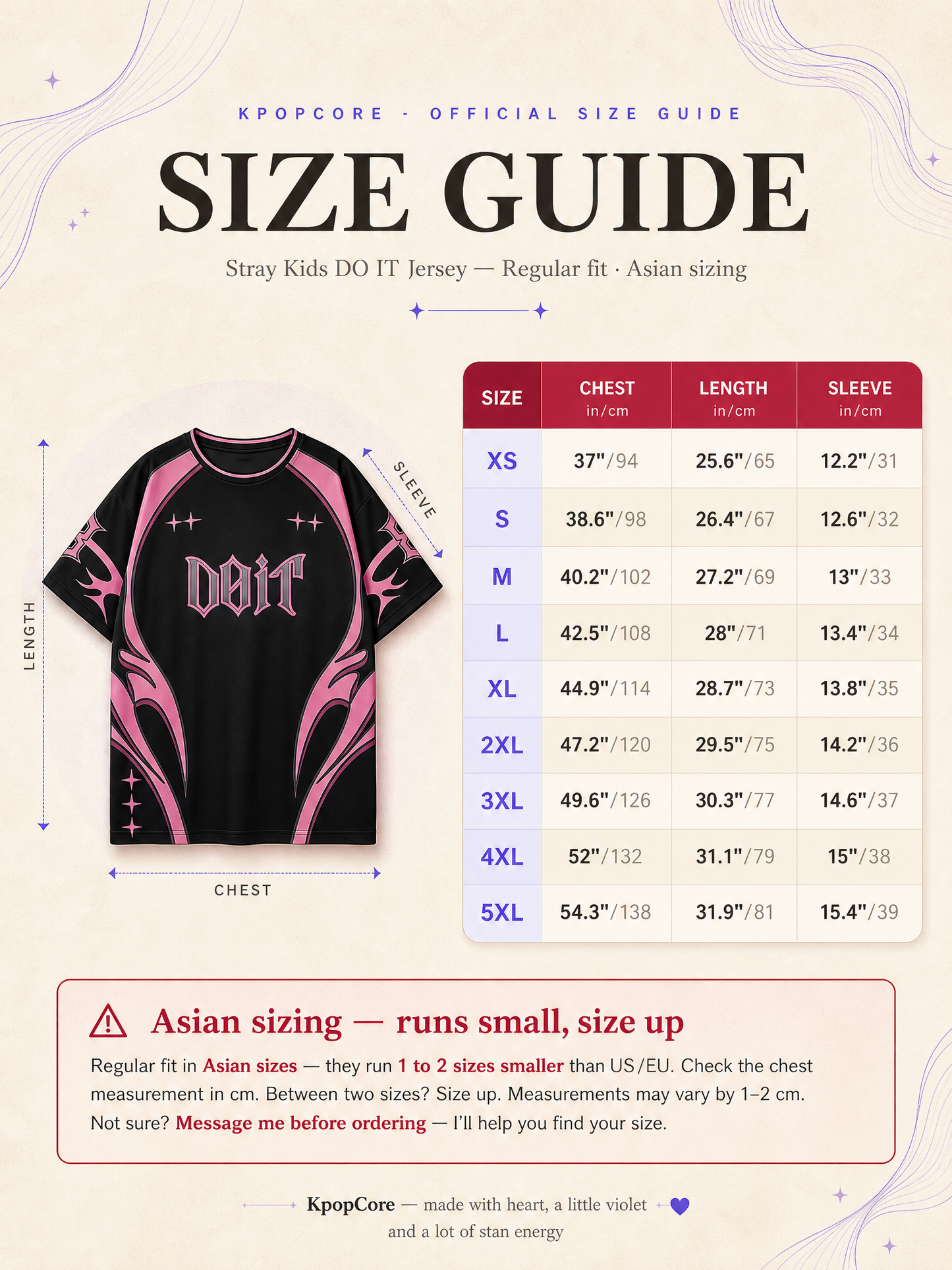 Guide des tailles — KpopCore